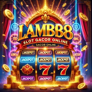 DALL·E 2025-01-27 12.04.01 - A vibrant and luxurious slot machine design featuring the words 'Lambo388 Slot Gacor Online' in bold, glowing fonts. The theme exudes energy and succe